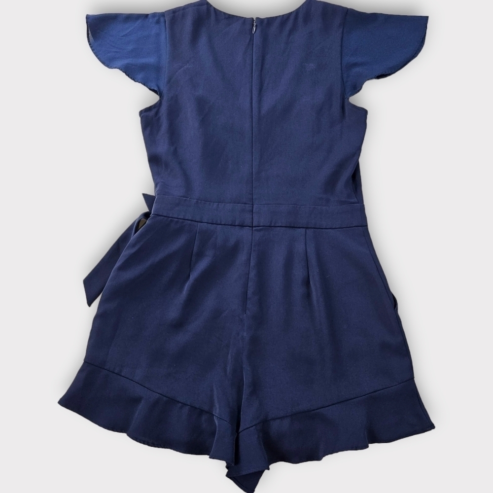 Parker Navy Catherine Romper Tie Waist Ruffle Hem Size 4 - Picture 9 of 14